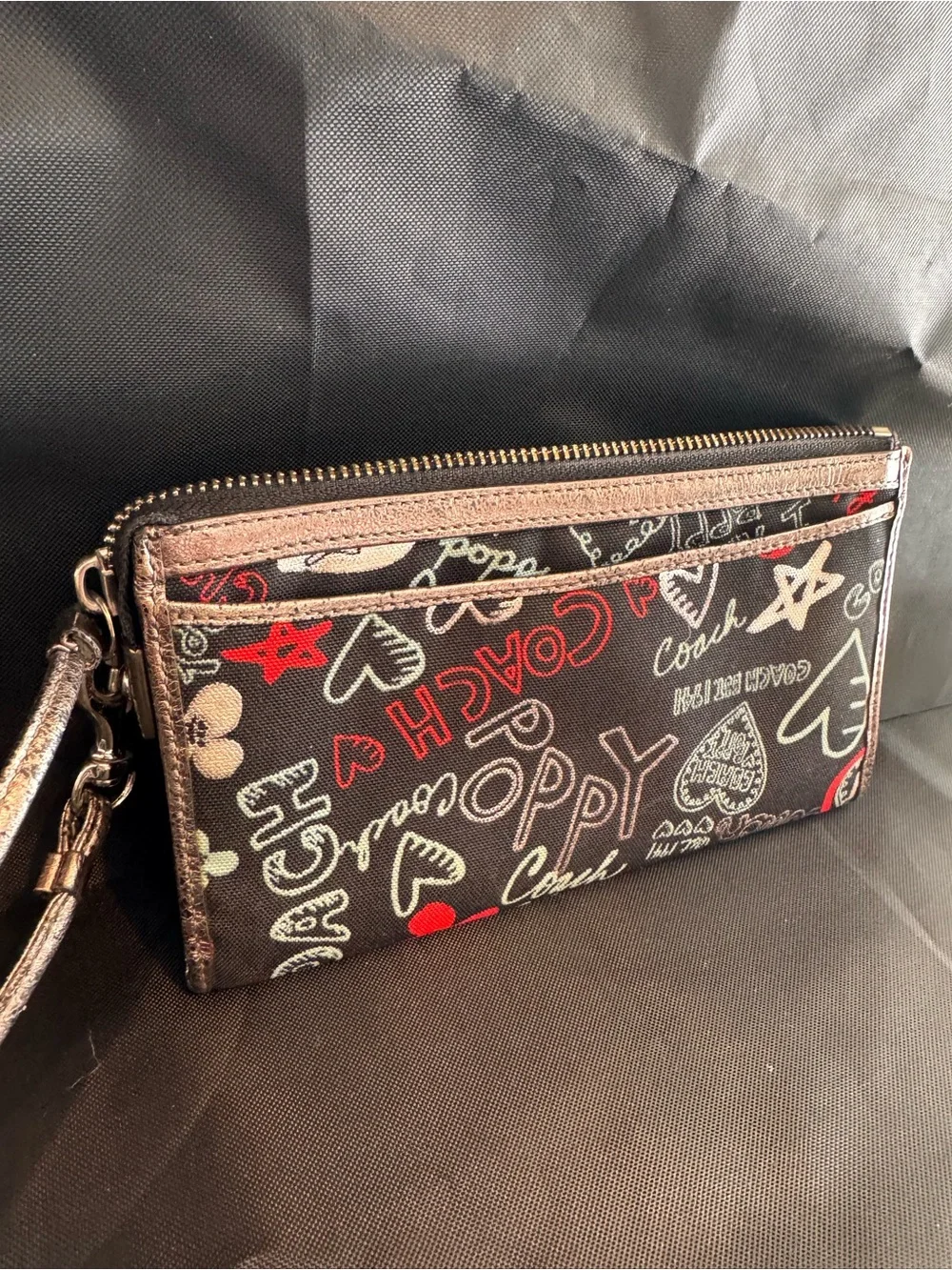 Coach Poppy Black & Metallic Wristlet